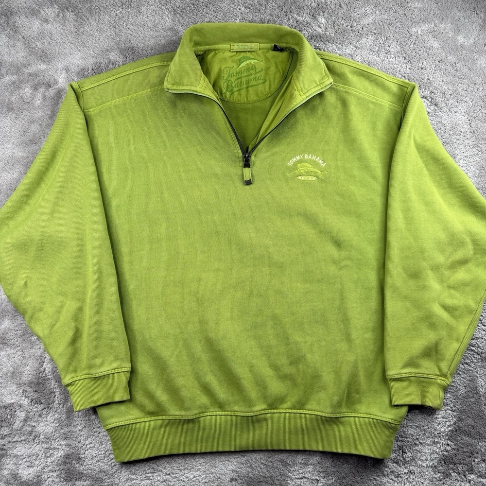 Tommy Bahama Relax 1/4 Zip Sweatshirt Mens L Green Pullover Cotton Casual